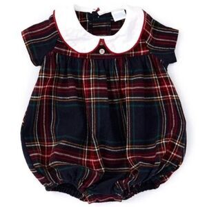 Edgehill Collection Navy and Red Tartan Plaid Boy Holiday Romper New with tags